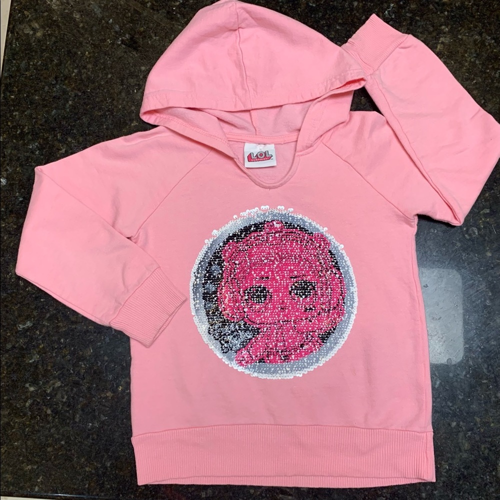 Girls LOL Flip-Sequins Hooded Sweatshirt sz 6 Pink Pullover